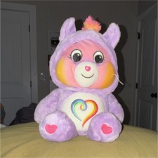 Care Bears Purple Plush Bear with Gold Wings Multicolor Heart Stuffed Animal