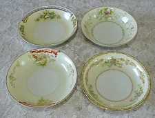 Vintage Mismatched China Berry Bowls Fruit Dessert (4) Floral Design Bands 