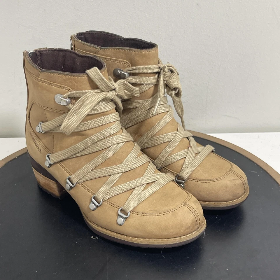 Женские сапоги Merrell размер 5 желтовато-коричневая кожа на шнуровке с зауженным каблуком для улицы J001736 - Изображение 2 из 4