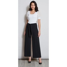 Tahari Black Wide Leg Pants Tie Waist High Rise Minimalist Chic