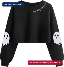 Women Fall Halloween Ghost Crop Sweatshirt Lantern Sleeve Pullover Funy Retor