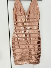 NWT  Sparkly Sequin Midi Dress Women's M Rose Copper V-Neck and Back zip