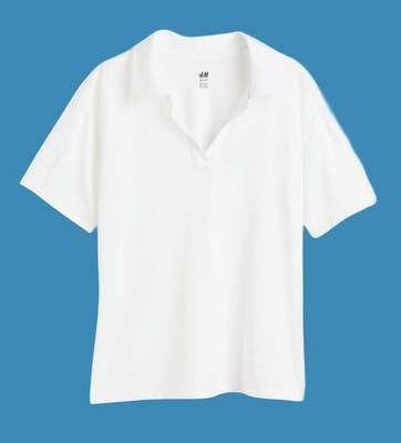 H&M Sport Top Polo Shirt  Women's Large Collared White School PE Short Sleeve