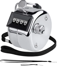 Metal Hand Tally Clicker Counter – 4-Digit Display with 2 Nylon Lanyards
