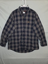 Wrangler Riggs Workwear Shirt Mens XXL Blue/Tan Plaid Flannel Button Down Casual