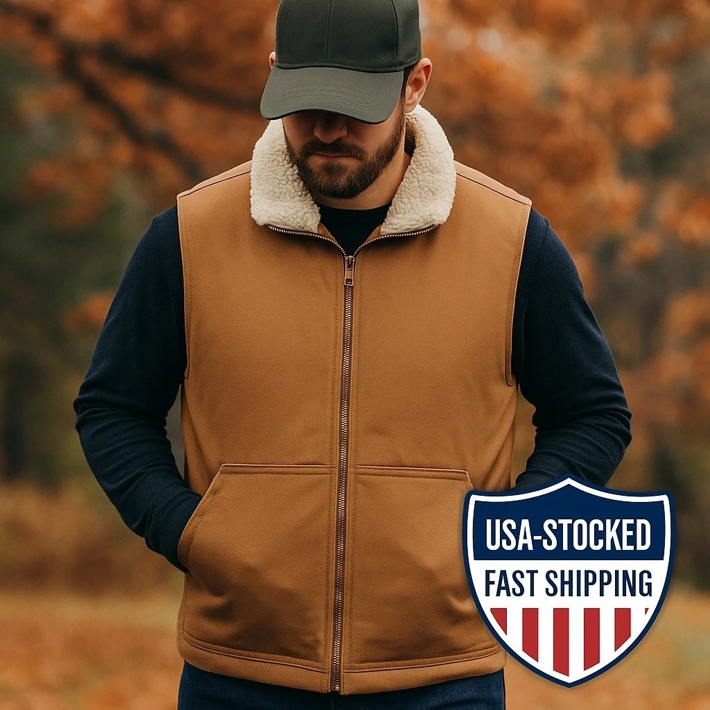 Men’s Vest Size Small Tan By Weatherproof Heritage Sherpa Collar Workwear NWT