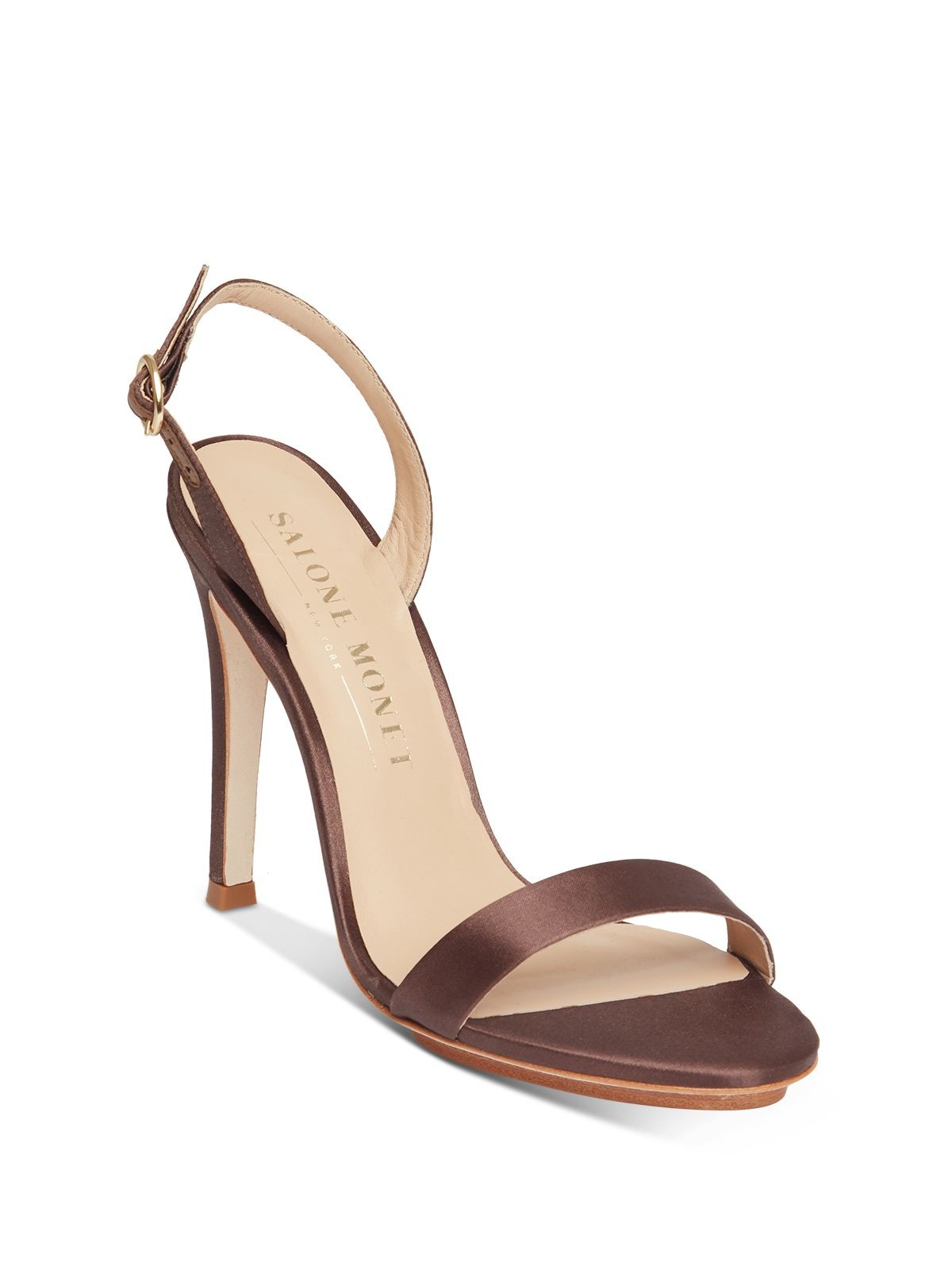SALONE MONET Womens Brown Padded Sable Round Toe Stiletto Slingback Sandal 7 M