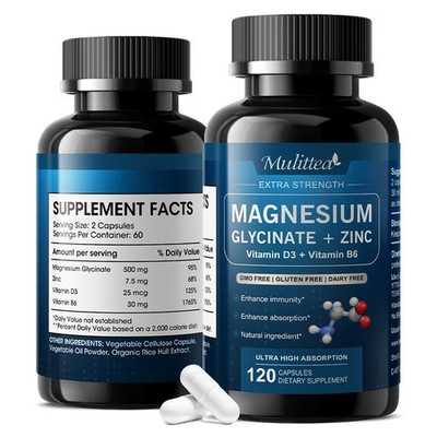 Magnesium Glycinate 500mg 120 Capsules For Sleep Stress Relief Support Bone Lot