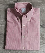 Brooks Brothers Men s Red White Stripe Non Iron Dress Shirt Sz 16.5-4/5