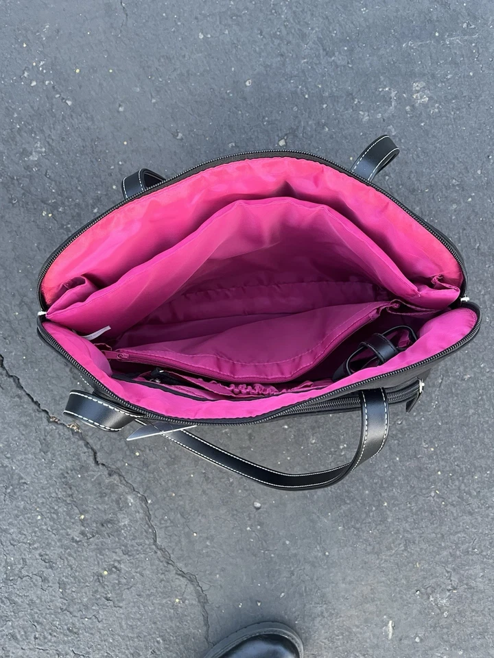 Черный нейлон искусственной кожи женщин молнии Messenger портфель ноутбука наплечная сумка - Изображение 3 из 4