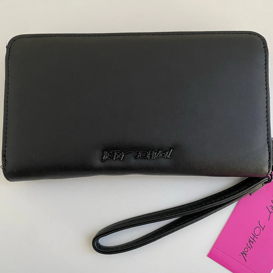 Betsey Johnson Murciélagos Negros Halloween Cremallera Alrededor Cartera Muñequera Correa Tarjetas Ranura Foto 2 de 4