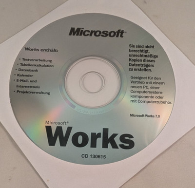 Microsoft Works Version 7.0 Windows NT 95 98 386 486 Retro Vintage PC CD-ROM