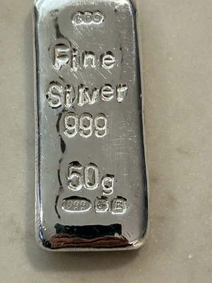 Silver Ingot bar 50gram  999 Fine  full hallmark Bullion Grade Bar Hand Poured - Image 1 of 4