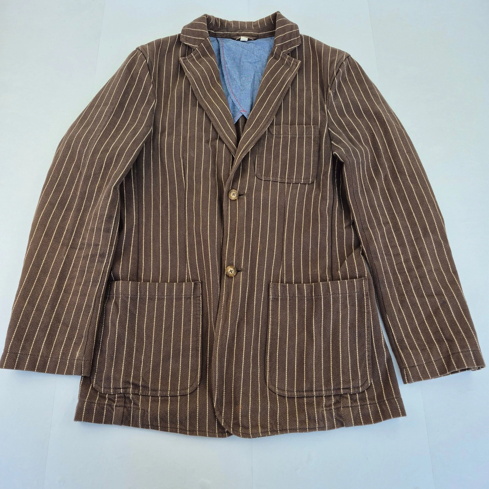BODEN Blazer 38 Large Brown Men's 100% Cotton Striped Casual Jacket