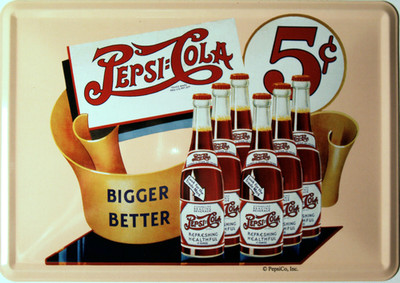 Blechschild PEPSI:COLA Bigger Better Nostalgie Art Metallkarte Metal Card 14x10