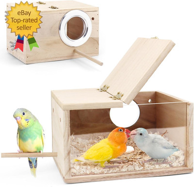 Parakeet Nesting Box - Visual Wooden Bird Nest Breeding Box - Bird Cage House
