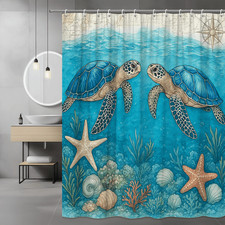 Colorful Sea Turtle Shower Curtain - Ocean Theme Bathroom Decor