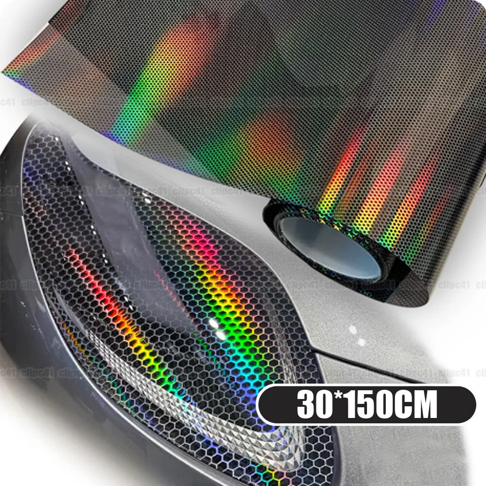 Light Black Honeycomb Laser Tint Film Headlight Tail Light Cover Car Vinyl Wrap