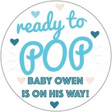 BABY SHOWER PERSONALISED ROUND STICKERS LABELS READY TO POP PARTY FAVOURS