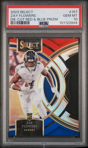 2023 Select Zay Flowers Die-Cut Red & Blue Prizm RC #157 PSA 10 Ravens