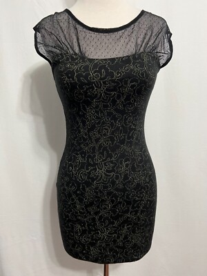 Free People BodyCon Mini Dress Black w/Gold Metallic Floral & Illusion  Collar XS | eBay