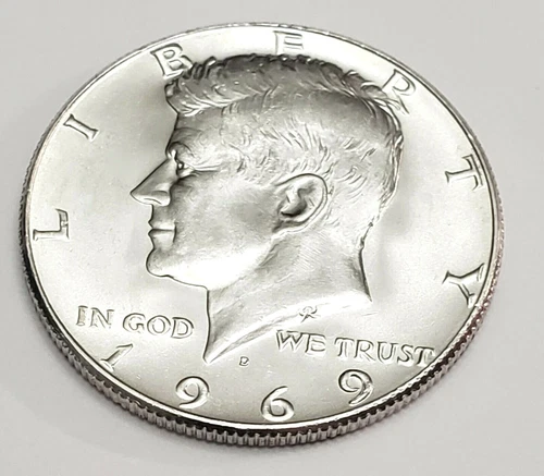 1969 D Kennedy Half Dollar 40% SILVER  *AU - ABOUT UNCIRCULATED* *FREE SHIPPING*