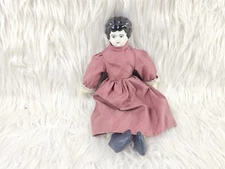Primitive Doll Folk Art American First Lady Handmade Porcelain Red Dress