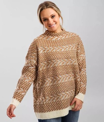 NEW BKE Buckle Womens Knit Sweater S Brown Mock Neck Long Sleeve NWT