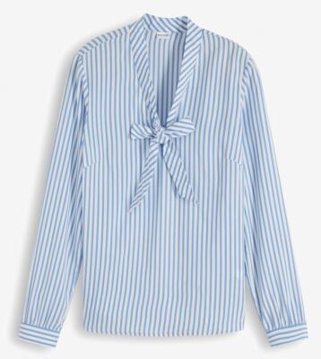 Schluppenbluse Gr. 50 Mittelblau Weiß Gestreift Damenbluse Hemd Shirt Tunika Neu