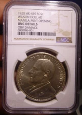 1920 Philippine Wilson Dollar Manila Mint NGC UNC Details HK-449 SC$1