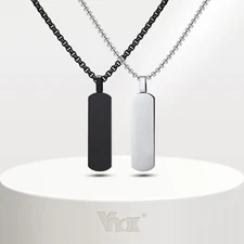 Vnox Vertical Bar Necklace for Men Stainless Steel Rectangle Dog Tag Pendant