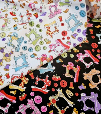Loralie Design- 2 YARDS FOR 22.00 Sew Assorted Quilting Fabric W/Sewing Machines