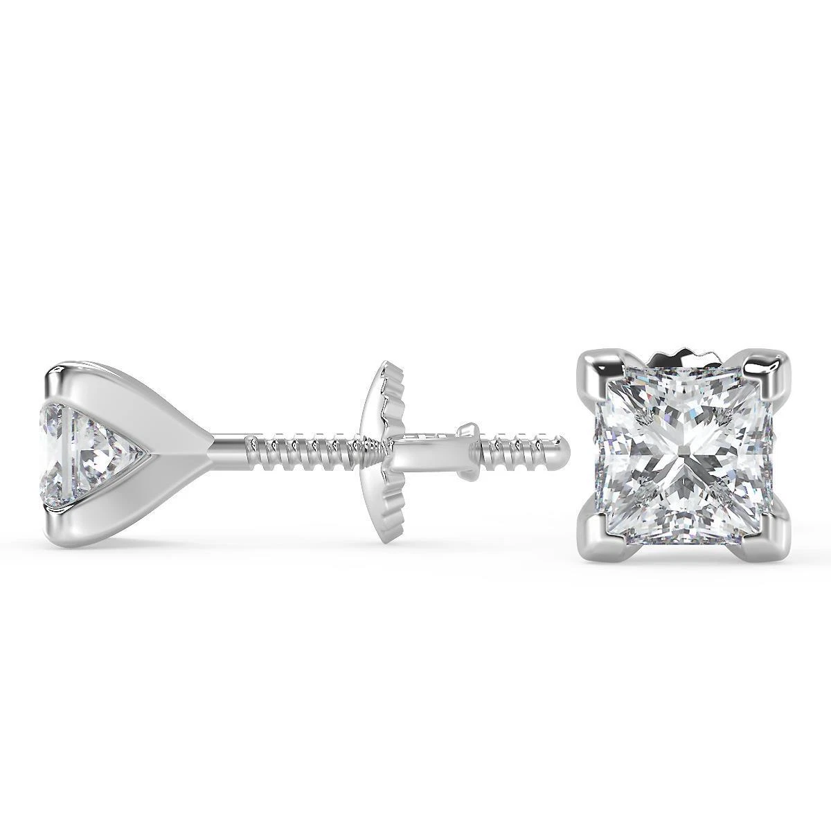 2.26 Ct Princess Cut V Prong Stud Diamond Earrings VS2 G Screw