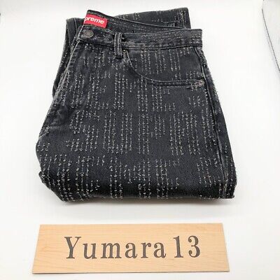 Supreme Needle Punch Regular Jean Washed Black Blue 2colors Size