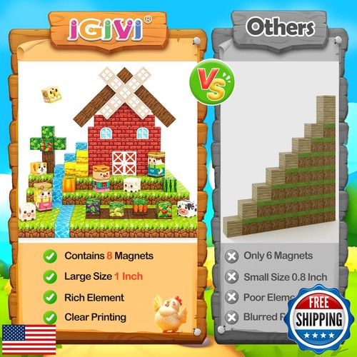 100PCS Magnetic Blocks - Build Mine Magnet World Farm Animal Set, 1" Magnetic - Picture 3 of 5