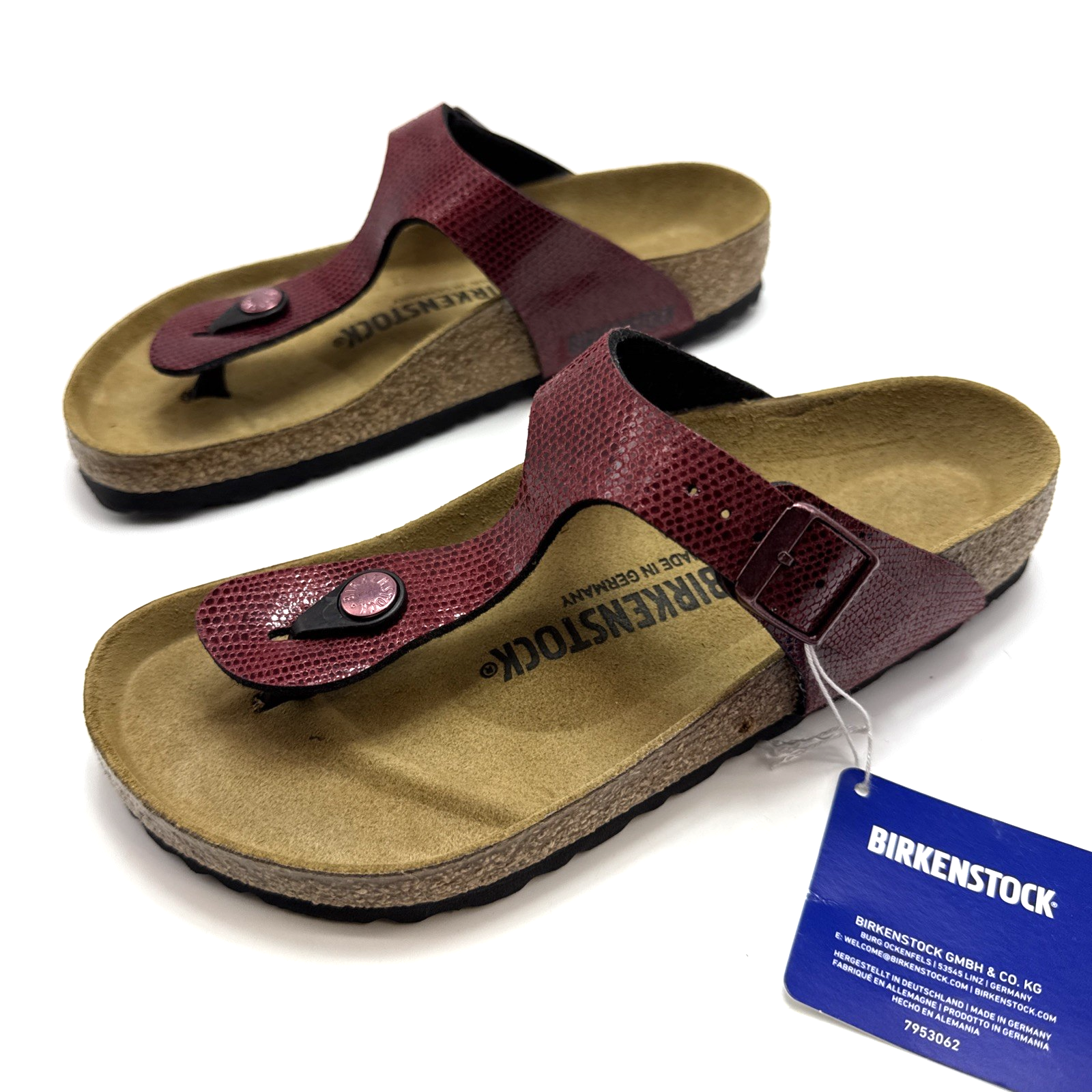 APL Sandali Birkenstock Gizeh donna taglia 5 EU 36 rosso fibbia tanga made in Germany