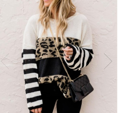 Pink Lily x Living My Best Style Animal Cat Print Pullover Sweater Size Medium