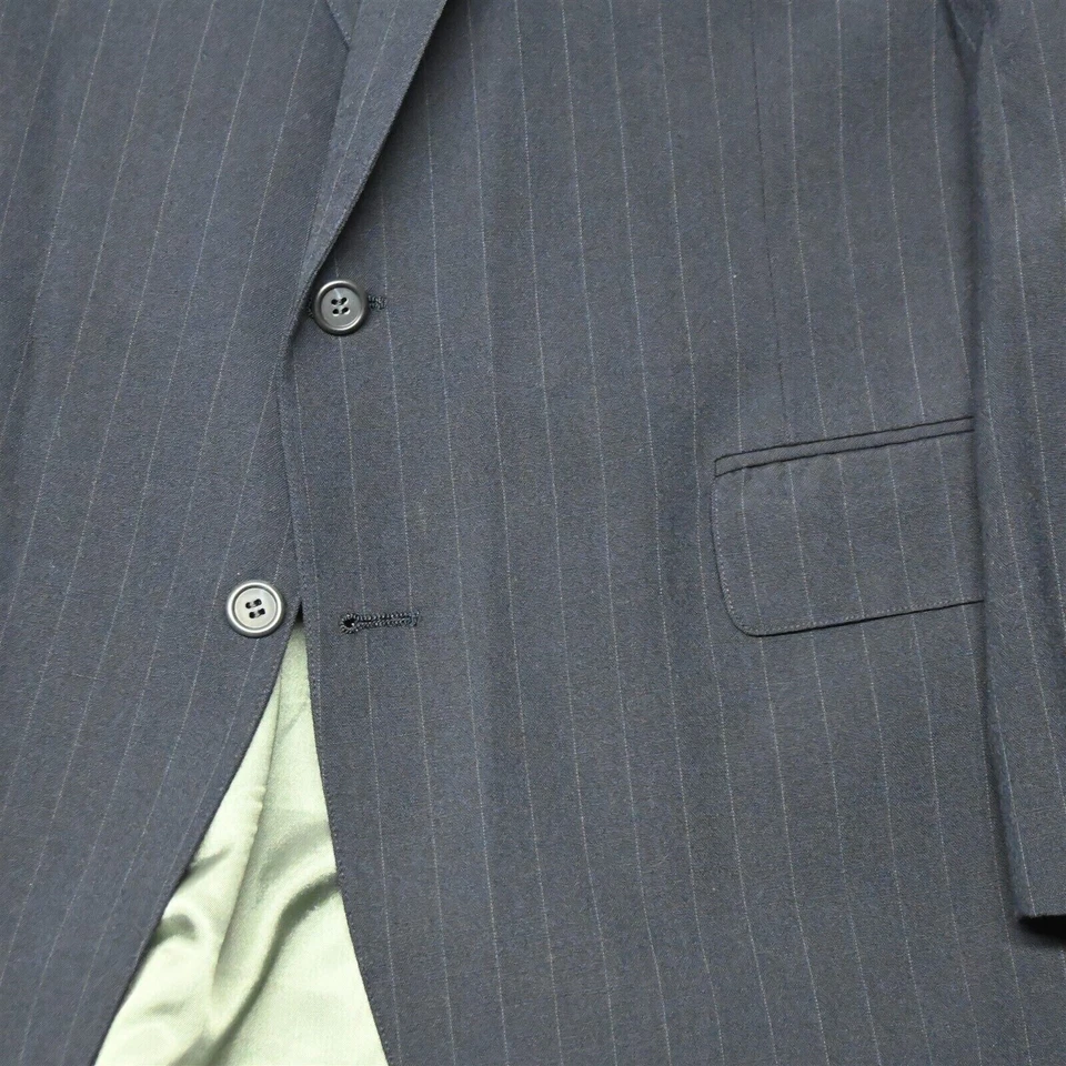 Vtg Cricketeer 44L 34x30 Navy Blue Stripe USA Made Mens Jacket Pants Suit - Image 3 of 4