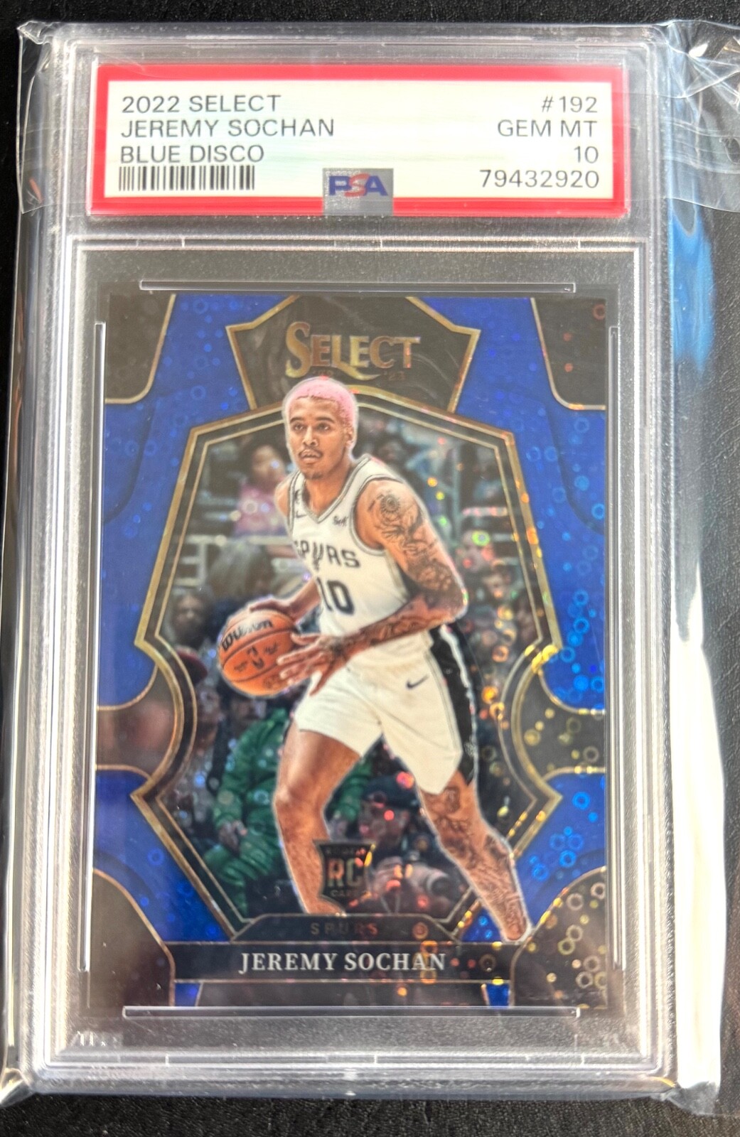 #/25 Jeremy Sochan PSA 10 2022-23 Panini Select Blue Disco Prizms RC #192