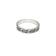 Handmade Sterling Silver Ring Band Flower 4mm Wide Genuine Solid Stamped 925