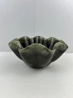 VTG Hull USA #B6 Green Brown Drip Glazed Ruffled Fluted Rim MCM Bowl Dish 7”