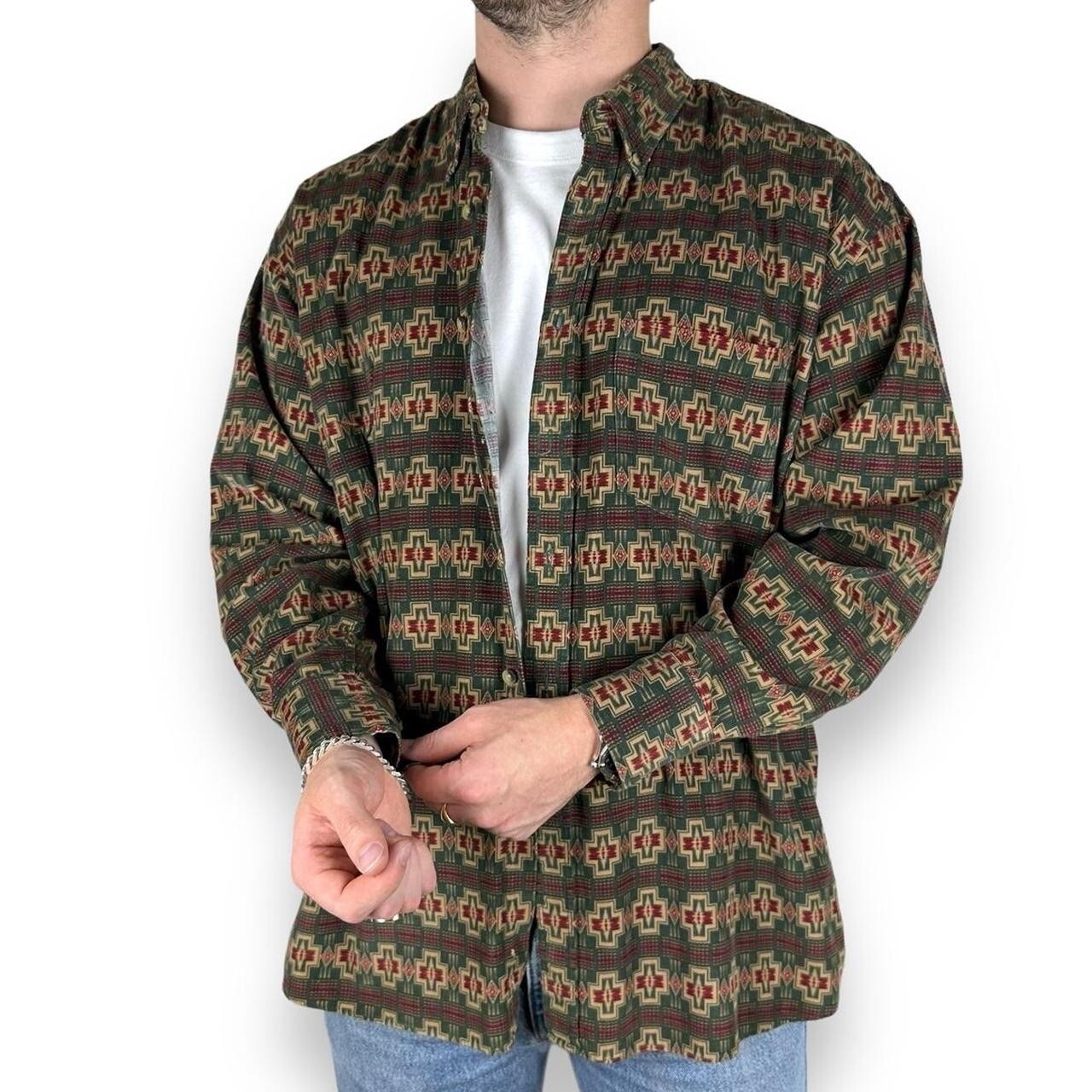 Vtg Pendleton Aztec Patterned Corduroy Button Dow… - image 3