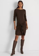 Ralph Lauren jersey dress women sz 6 brown stretch long sleeve tie-waist $135