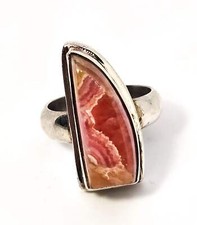 Rhodochrosite banded pink gemstone large vintage sterling ring size 6.5
