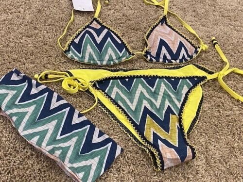 Nuevo con etiquetas Conjunto de bikini Missoni de 2 piezas Chevron a rayas Rica Rac con diadema IT 40/S - Imagen 3 de 8