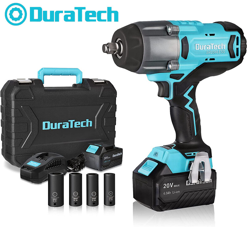 DURATECH Cordless Impact Wrench Sets 20V 1/2" Brushless Impact Driver 600 Ft-Lbs