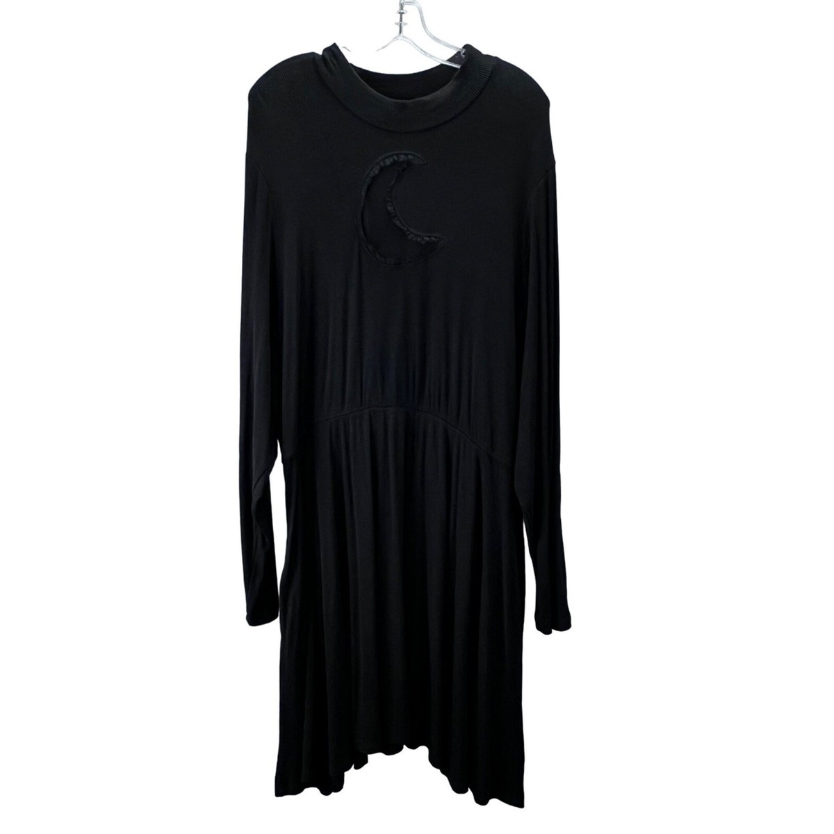 Hot Topic Dress Black Celestial Moon Plus Size Ribbed Long Sleeve Lace  Trim