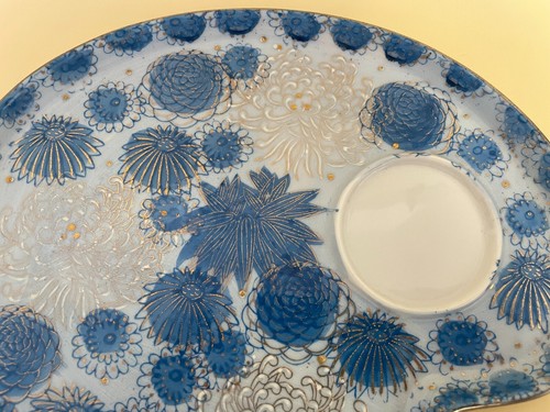 Fujita Kutani Shuho Blau Sandwich Tablett(e) Chrysantheme Pfingstrosen Teeservice Japan - Bild 5 von 17