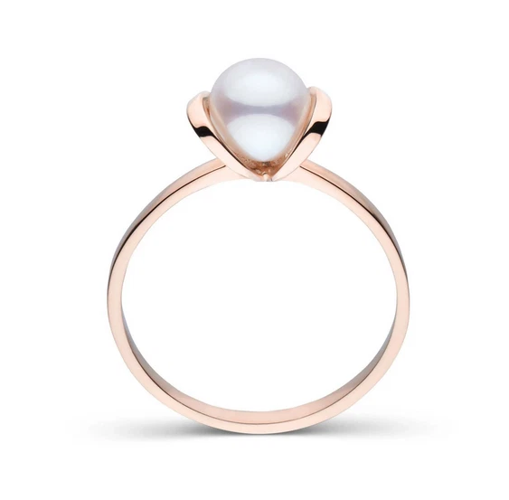 Brilliant Round Shape Fresh Pearl In Real 10K Rose Gold Solitaire Beautiful Ring - Image 2 of 4