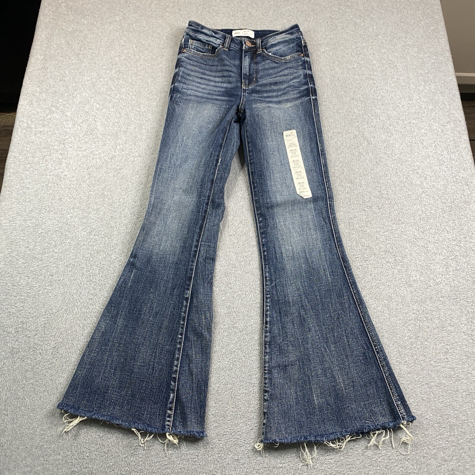 NEW BKE Buckle Jeans Women 24x31.5 Billie Slim Fit High Rise Super Flare Raw Hem